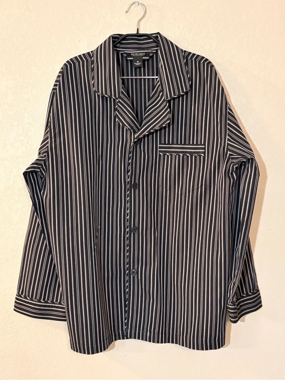 Cotton Murano Long Sleeve Pajama Two Piece Set size Medium Black Gray Stripe